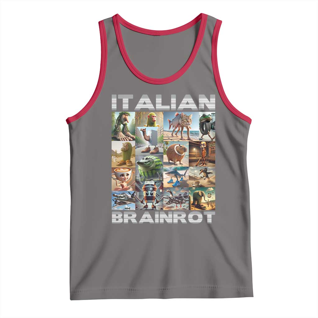 Funny Italian Brainrot Meme Art Tank Top Surreal Humor Pop Culture Collage TS02 Deep Heather Red Print Your Wear