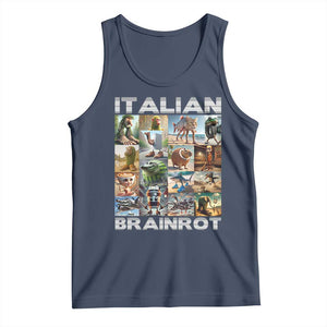 Funny Italian Brainrot Meme Art Tank Top Surreal Humor Pop Culture Collage TS02 Navy Print Your Wear