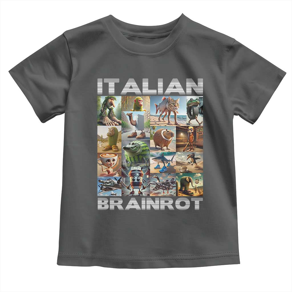 Funny Italian Brainrot Meme Art Toddler T Shirt Surreal Humor Pop Culture Collage TS02 Dark Heather Print Your Wear
