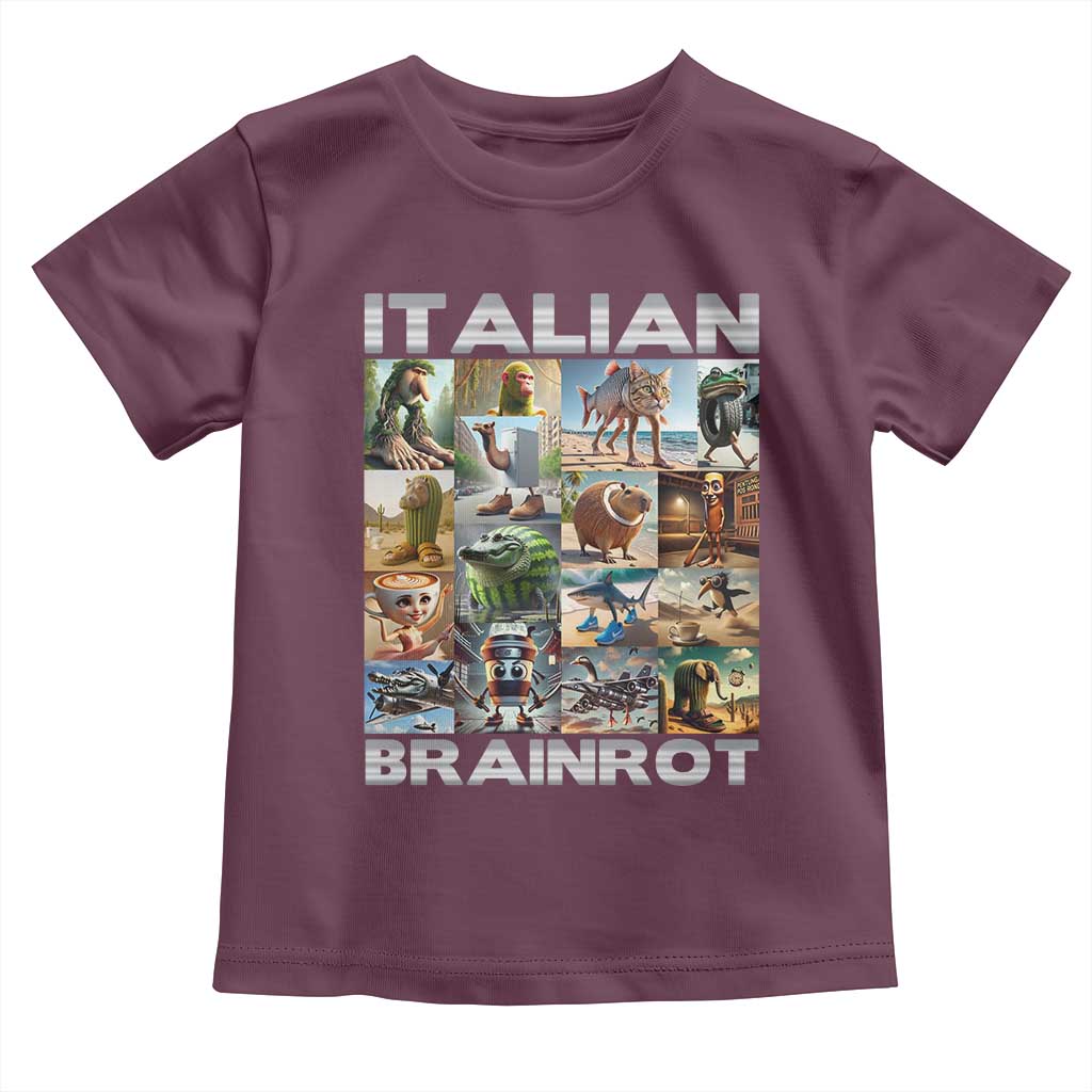 Funny Italian Brainrot Meme Art Toddler T Shirt Surreal Humor Pop Culture Collage TS02 Maroon Print Your Wear