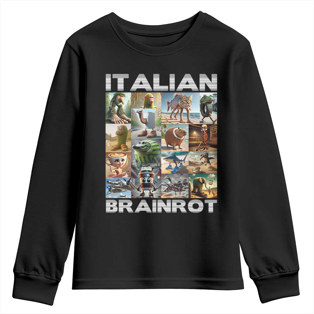 Funny Italian Brainrot Meme Art Youth Sweatshirt Surreal Humor Pop Culture Collage TS02 Black Print Your Wear