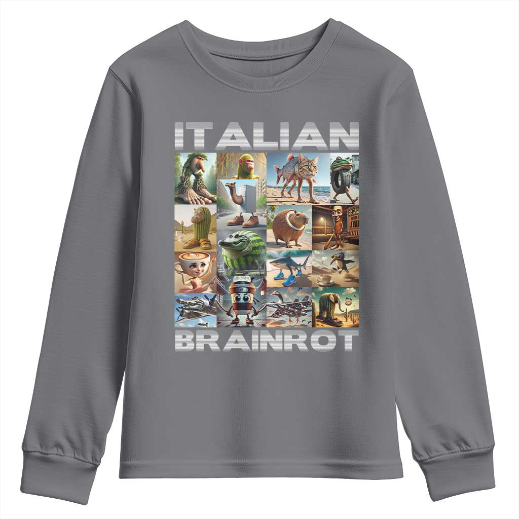 Funny Italian Brainrot Meme Art Youth Sweatshirt Surreal Humor Pop Culture Collage TS02 Charcoal Print Your Wear