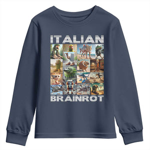 Funny Italian Brainrot Meme Art Youth Sweatshirt Surreal Humor Pop Culture Collage TS02 Navy Print Your Wear