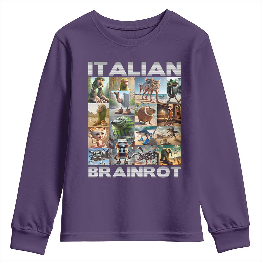 Funny Italian Brainrot Meme Art Youth Sweatshirt Surreal Humor Pop Culture Collage TS02 Purple Print Your Wear
