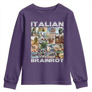 Funny Italian Brainrot Meme Art Youth Sweatshirt Surreal Humor Pop Culture Collage TS02 Purple Print Your Wear