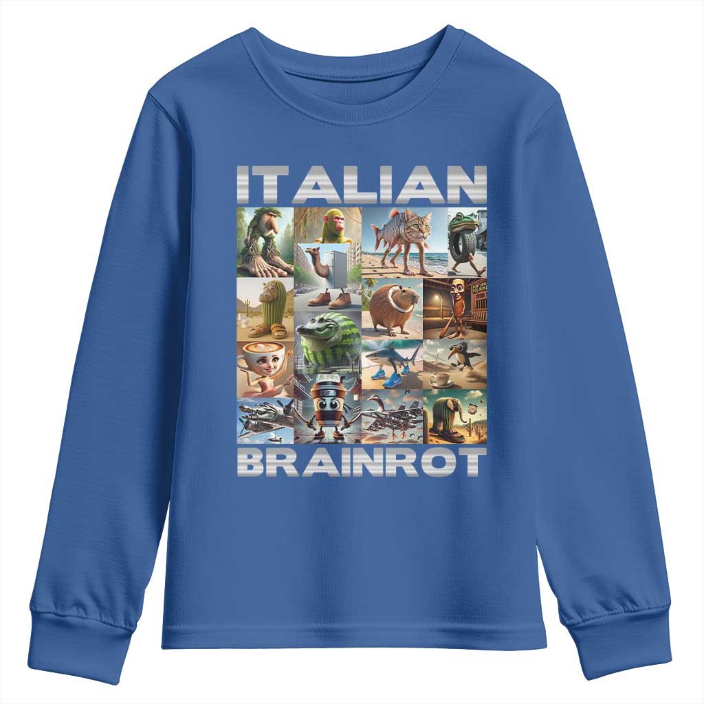 Funny Italian Brainrot Meme Art Youth Sweatshirt Surreal Humor Pop Culture Collage TS02 Royal Blue Print Your Wear