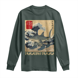 Funny Italian Brainrot Tralalero Tralala Shark Long Sleeve Shirt Japanese Art Gen Z Meme TS11 Dark Forest Green Print Your Wear