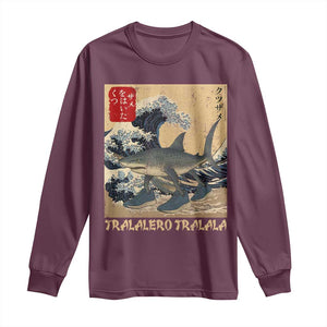 Funny Italian Brainrot Tralalero Tralala Shark Long Sleeve Shirt Japanese Art Gen Z Meme TS11 Maroon Print Your Wear
