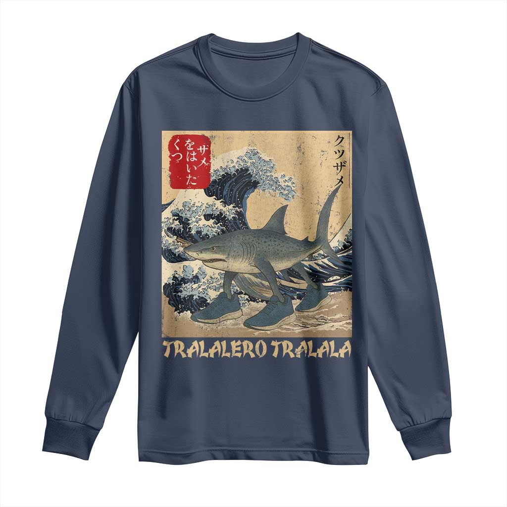 Funny Italian Brainrot Tralalero Tralala Shark Long Sleeve Shirt Japanese Art Gen Z Meme TS11 Navy Print Your Wear