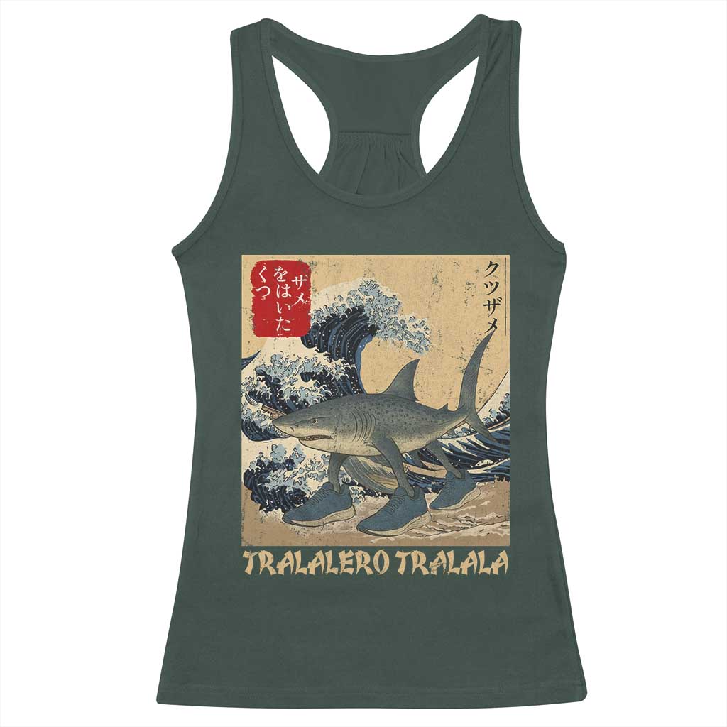 Funny Italian Brainrot Tralalero Tralala Shark Racerback Tank Top Japanese Art Gen Z Meme TS11 Dark Forest Green Print Your Wear