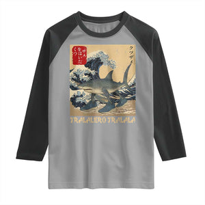 Funny Italian Brainrot Tralalero Tralala Shark Raglan Shirt Japanese Art Gen Z Meme TS11 Sport Gray Black Print Your Wear