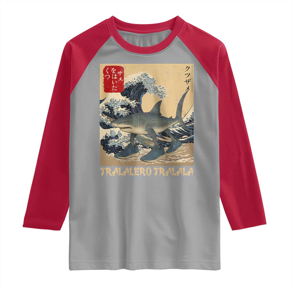 Funny Italian Brainrot Tralalero Tralala Shark Raglan Shirt Japanese Art Gen Z Meme TS11 Sport Gray Red Print Your Wear
