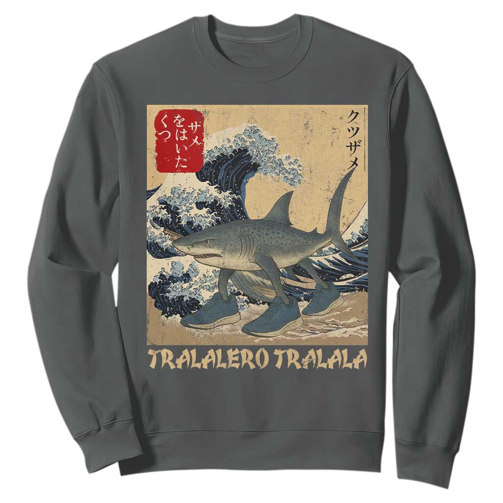 Funny Italian Brainrot Tralalero Tralala Shark Sweatshirt Japanese Art Gen Z Meme TS11 Dark Heather Print Your Wear