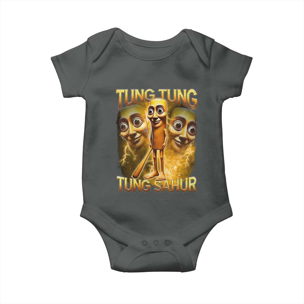 Funny Italian Brainrot Tung Tung Tung Sahur Baby Onesie Gen Z Meme TS11 Dark Heather Print Your Wear