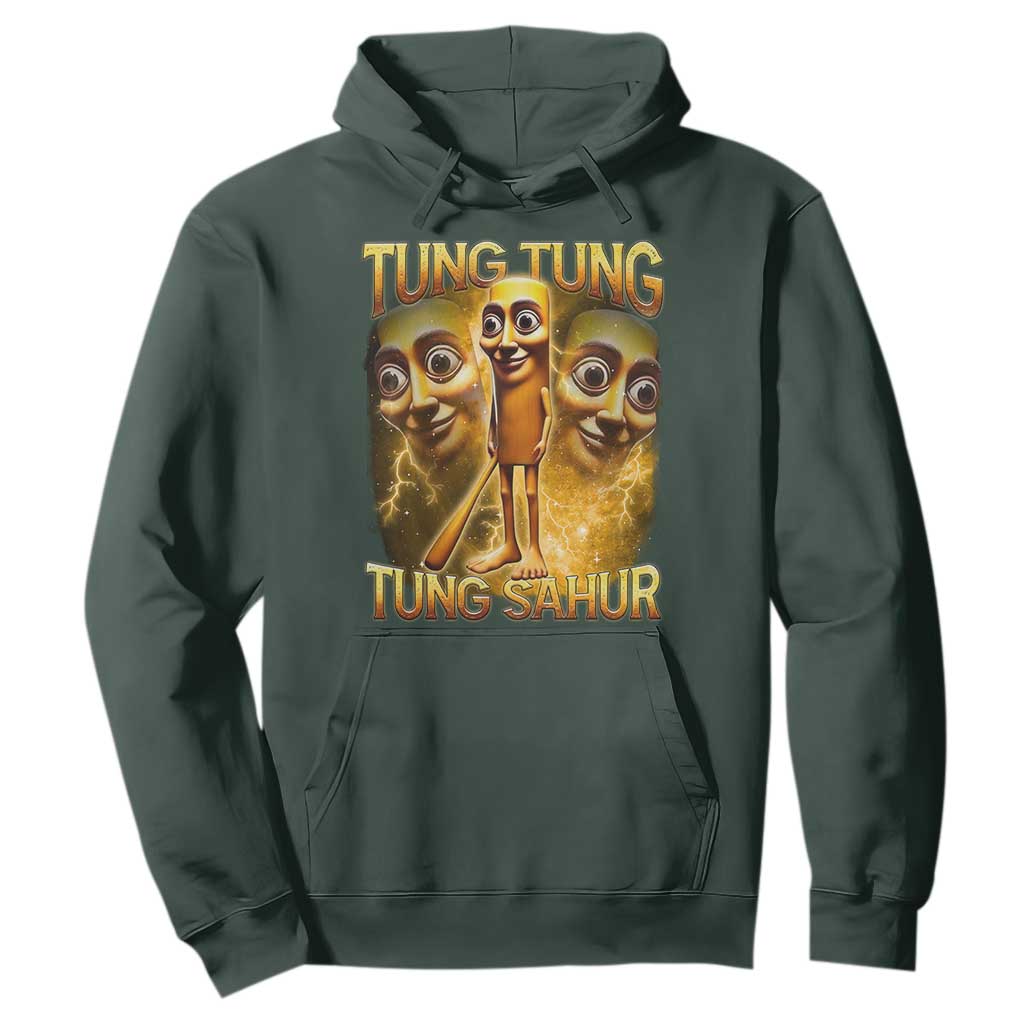 Funny Italian Brainrot Tung Tung Tung Sahur Hoodie Gen Z Meme TS11 Dark Forest Green Print Your Wear