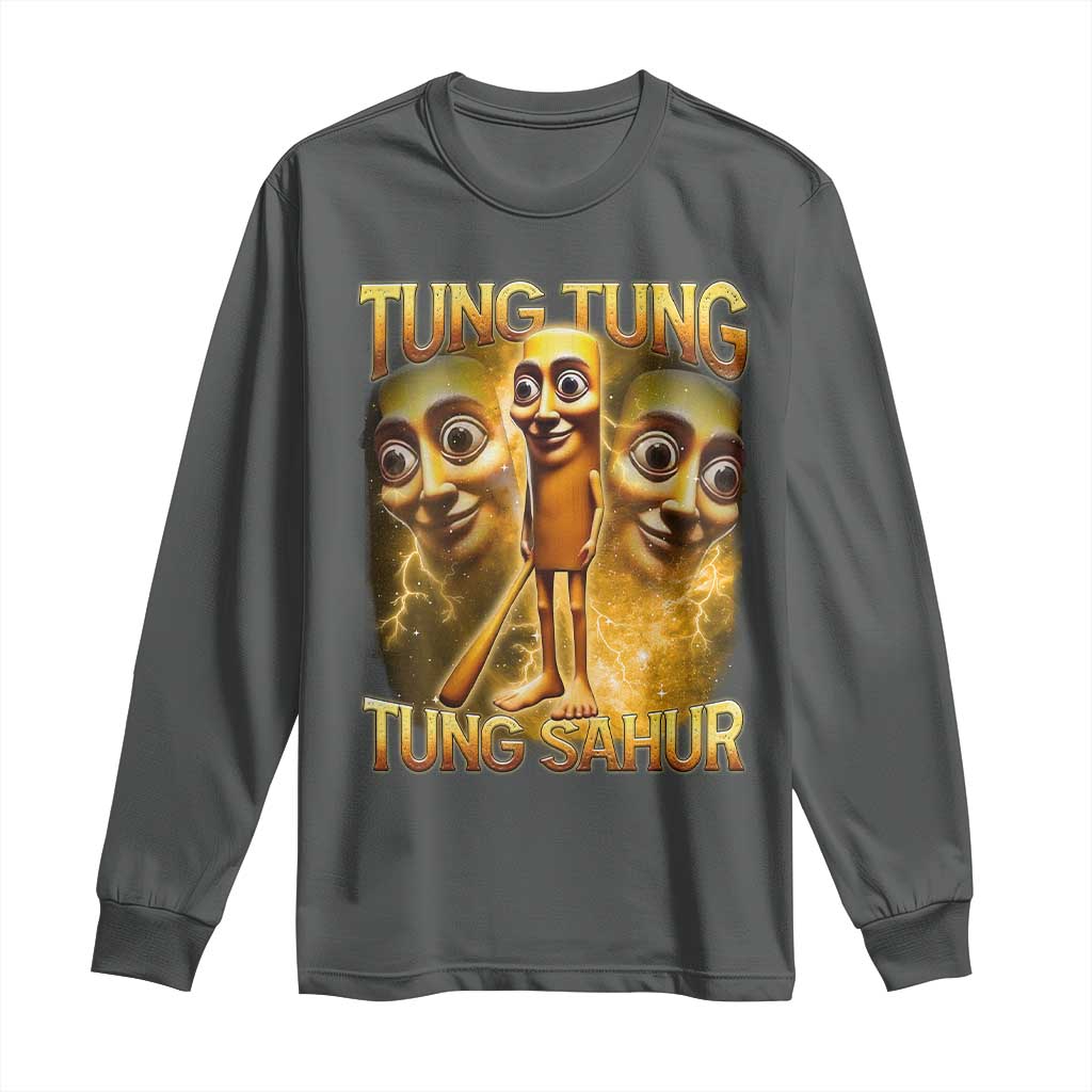 Funny Italian Brainrot Tung Tung Tung Sahur Long Sleeve Shirt Gen Z Meme TS11 Dark Heather Print Your Wear
