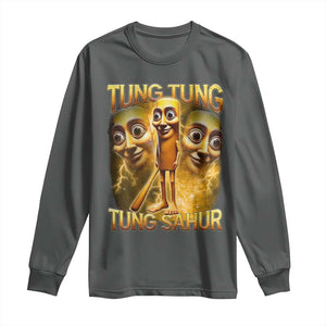 Funny Italian Brainrot Tung Tung Tung Sahur Long Sleeve Shirt Gen Z Meme TS11 Dark Heather Print Your Wear
