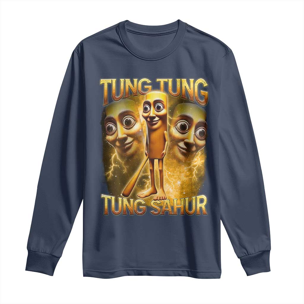 Funny Italian Brainrot Tung Tung Tung Sahur Long Sleeve Shirt Gen Z Meme TS11 Navy Print Your Wear