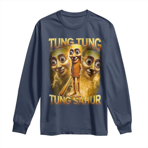 Funny Italian Brainrot Tung Tung Tung Sahur Long Sleeve Shirt Gen Z Meme TS11 Navy Print Your Wear