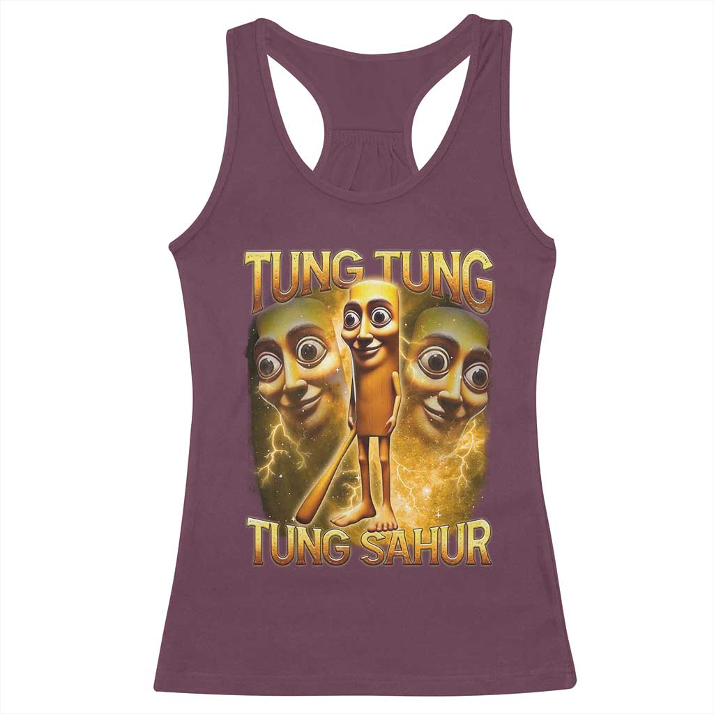 Funny Italian Brainrot Tung Tung Tung Sahur Racerback Tank Top Gen Z Meme TS11 Maroon Print Your Wear