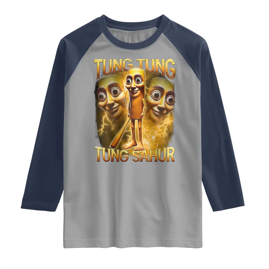 Funny Italian Brainrot Tung Tung Tung Sahur Raglan Shirt Gen Z Meme TS11 Sport Gray Navy Print Your Wear