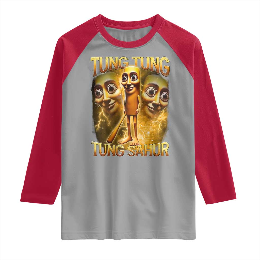 Funny Italian Brainrot Tung Tung Tung Sahur Raglan Shirt Gen Z Meme TS11 Sport Gray Red Print Your Wear