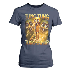 Funny Italian Brainrot Tung Tung Tung Sahur T Shirt For Women Gen Z Meme TS11 Navy Print Your Wear