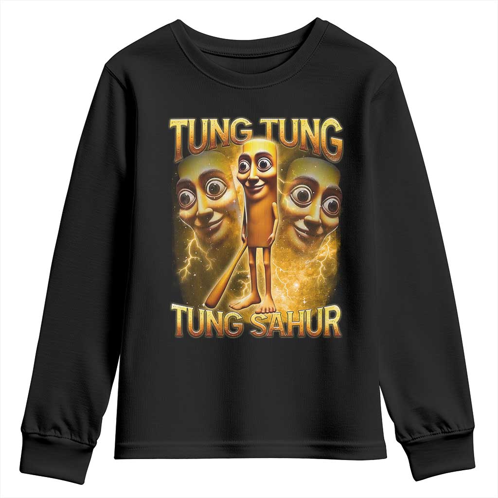 Funny Italian Brainrot Tung Tung Tung Sahur Youth Sweatshirt Gen Z Meme TS11 Black Print Your Wear