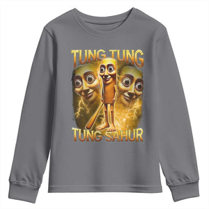 Funny Italian Brainrot Tung Tung Tung Sahur Youth Sweatshirt Gen Z Meme TS11 Charcoal Print Your Wear