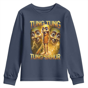 Funny Italian Brainrot Tung Tung Tung Sahur Youth Sweatshirt Gen Z Meme TS11 Navy Print Your Wear