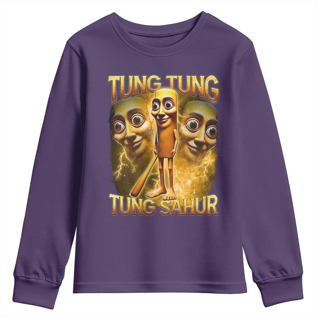 Funny Italian Brainrot Tung Tung Tung Sahur Youth Sweatshirt Gen Z Meme TS11 Purple Print Your Wear