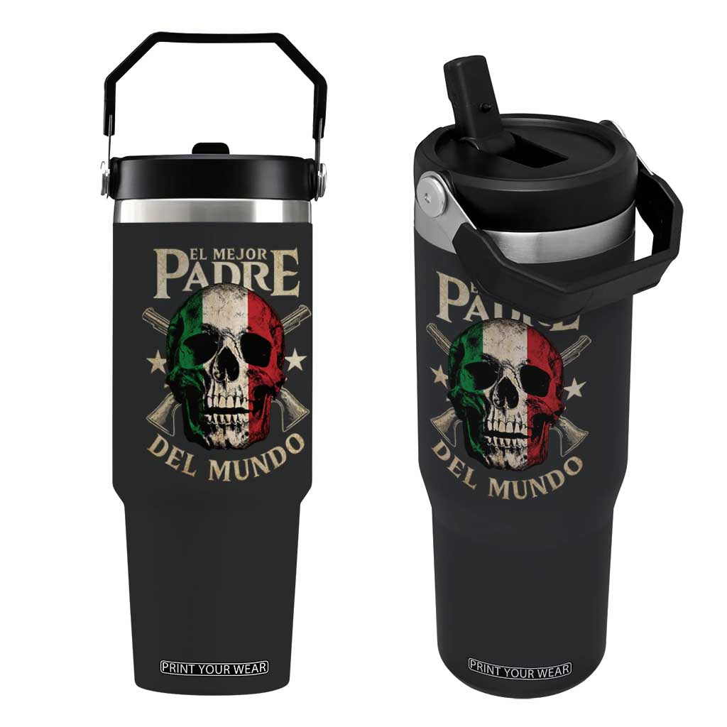 Funny Italian Dad Flip Straw Tumbler El Mejor Padre Del Mundo Skull Fathers Day TS11 One Size: 30 oz Black Print Your Wear