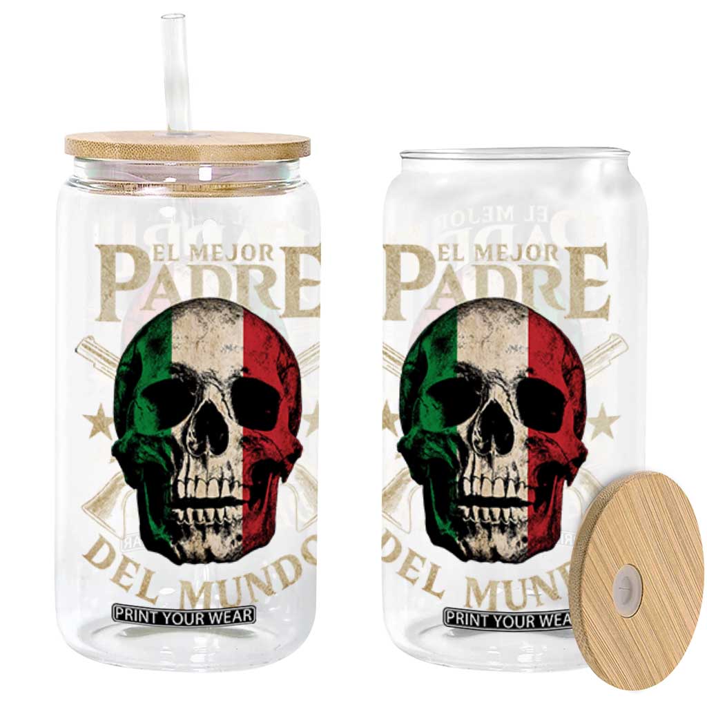 Funny Italian Dad Glass Can El Mejor Padre Del Mundo Skull Fathers Day TS11 Black Print Your Wear