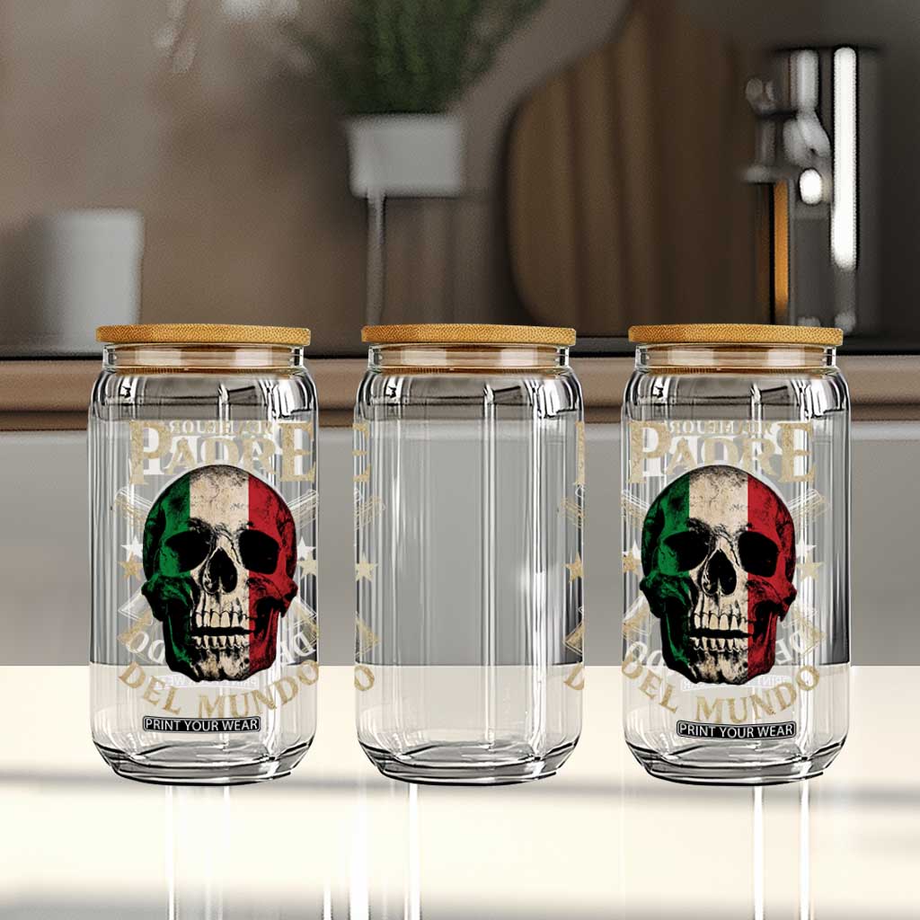 Funny Italian Dad Glass Can El Mejor Padre Del Mundo Skull Fathers Day TS11 Print Your Wear