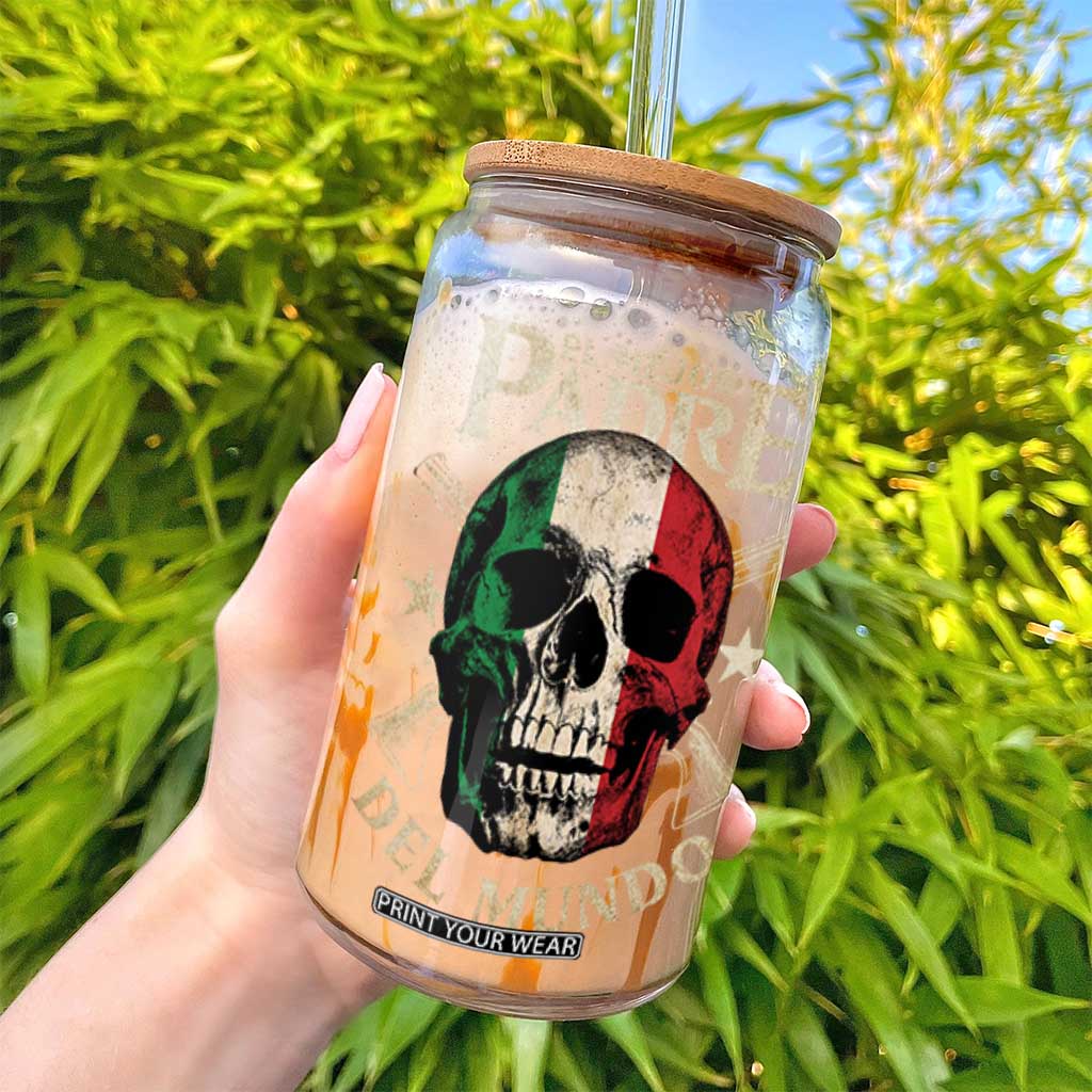 Funny Italian Dad Glass Can El Mejor Padre Del Mundo Skull Fathers Day TS11 Print Your Wear