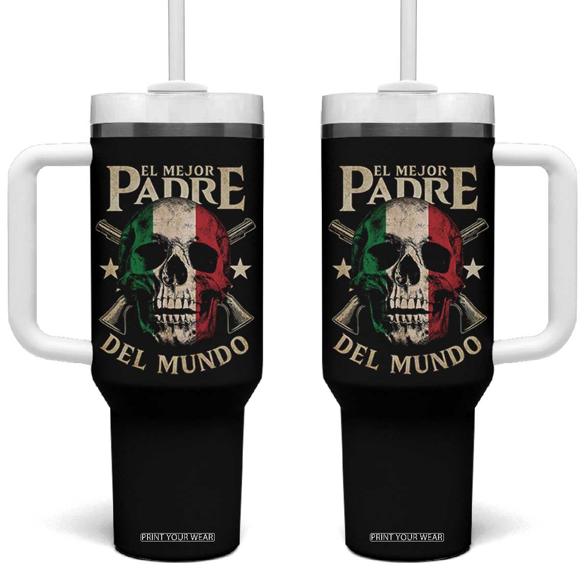 Funny Italian Dad Tumbler With Handle El Mejor Padre Del Mundo Skull Fathers Day TS11 One Size: 40 oz Black Print Your Wear