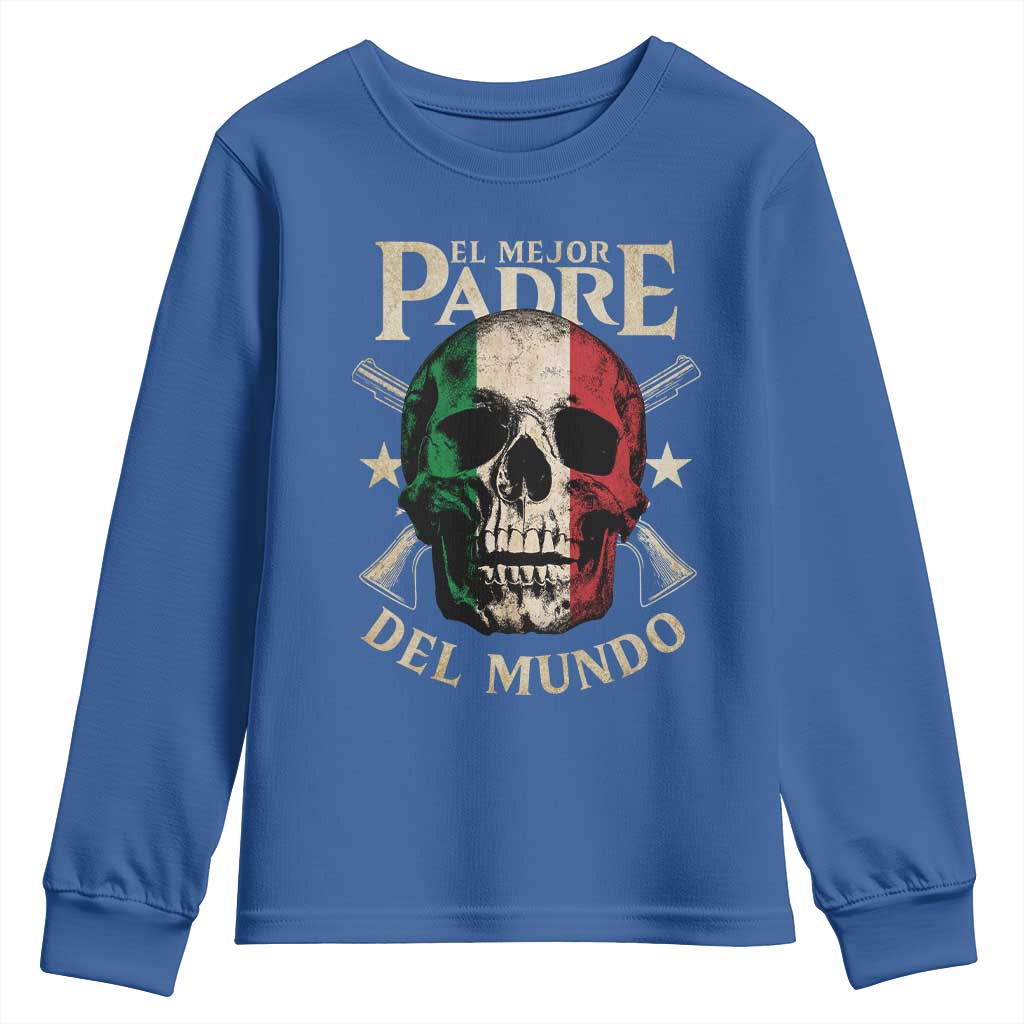 Funny Italian Dad Youth Sweatshirt El Mejor Padre Del Mundo Skull Fathers Day TS11 Royal Blue Print Your Wear