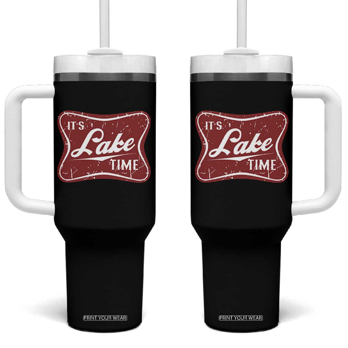Funny It's Lake Time Tumbler With Handle Lake Life Summer Vacation TS11 One Size: 40 oz Black Print Your Wear