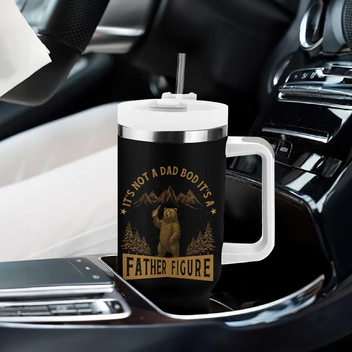 Funny It's Not A Dad Bod It's A Father Figure Tumbler With Handle Bear Beer Father's Day TS11 Print Your Wear