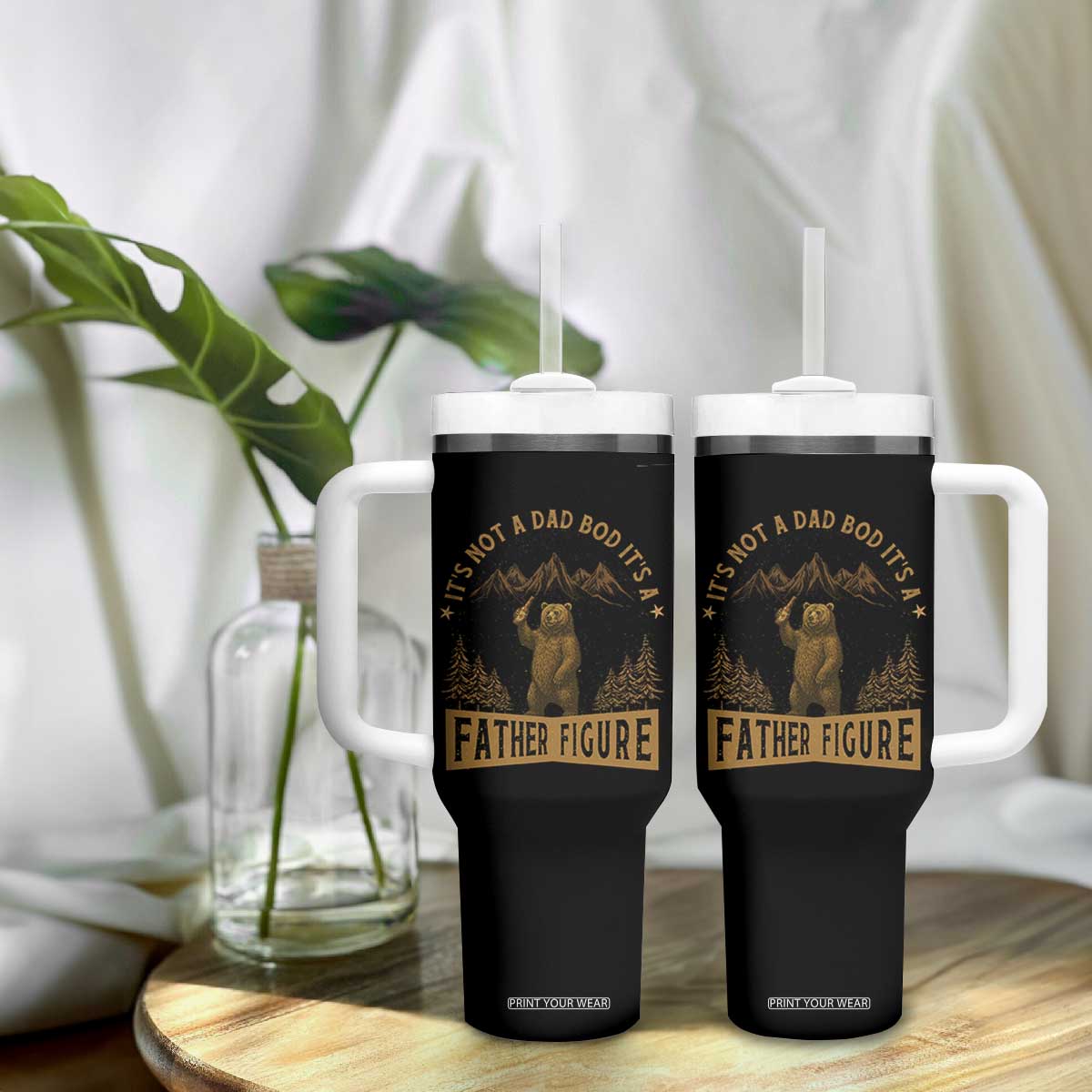 Funny It's Not A Dad Bod It's A Father Figure Tumbler With Handle Bear Beer Father's Day TS11 Print Your Wear