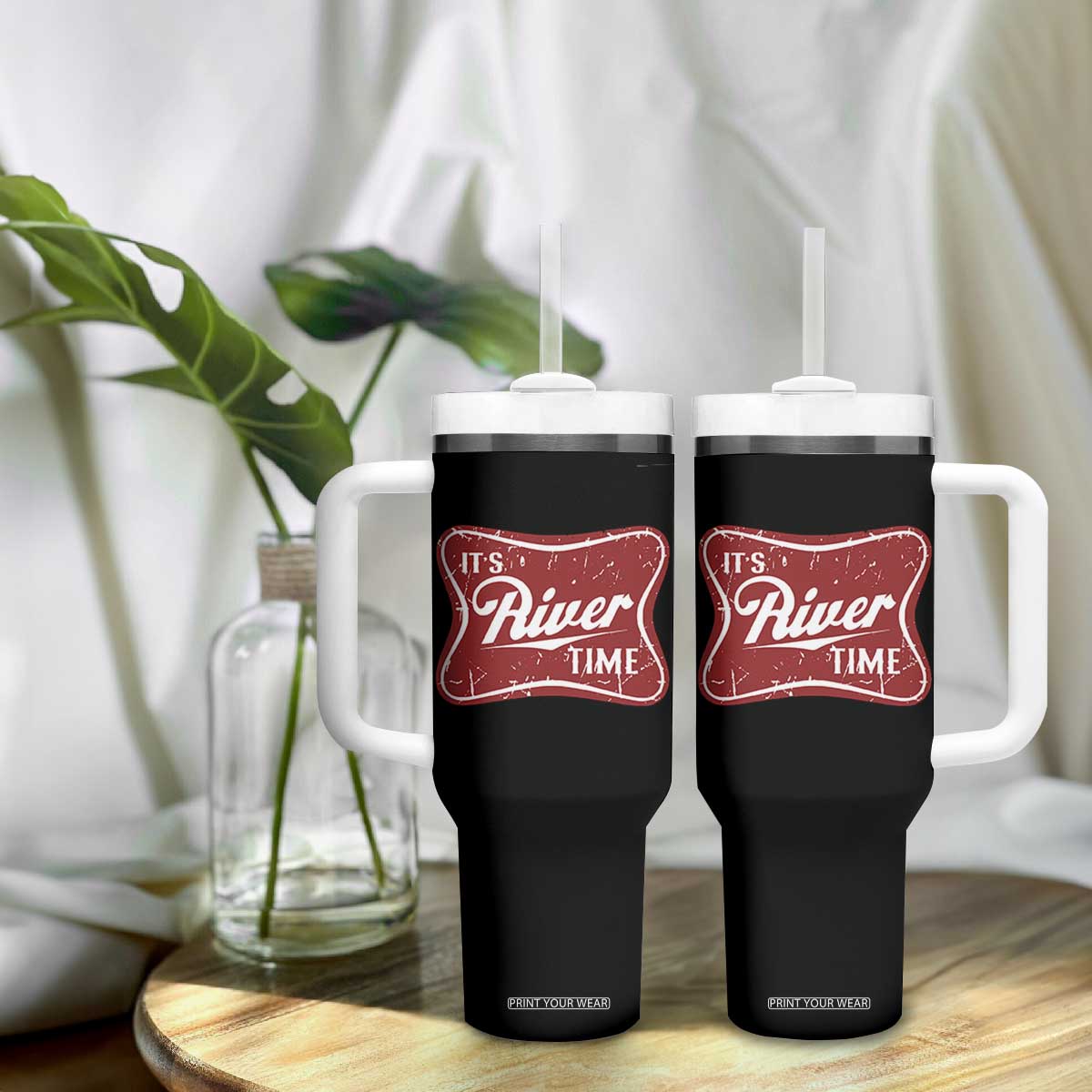 Funny It's River Time Tumbler With Handle River Life Summer Vacation TS11 Print Your Wear