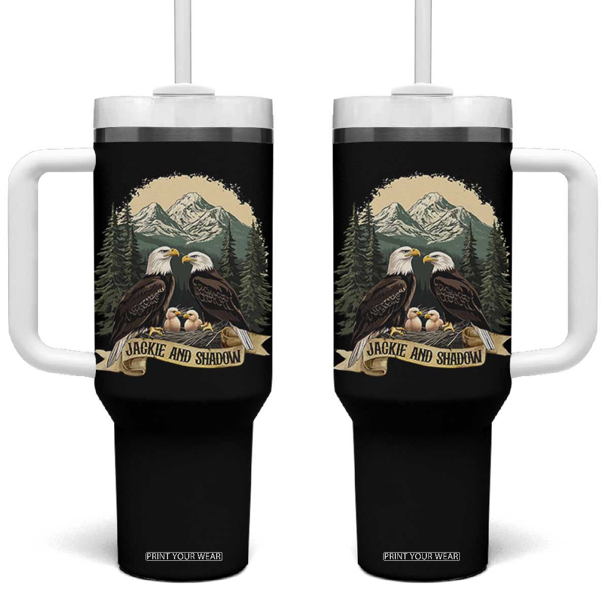 Funny Jackie And Shadow Eagle Family Matching Tumbler With Handle Eagle Lover TS11 One Size: 40 oz Black Print Your Wear