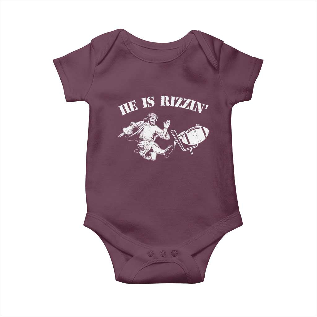 Funny Jesus American Football He Is Rizzin' Meme Baby Onesie TS11 Maroon Print Your Wear