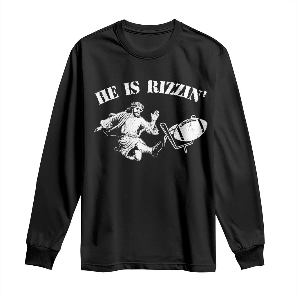 Funny Jesus American Football He Is Rizzin' Meme Long Sleeve Shirt TS11 Black Print Your Wear