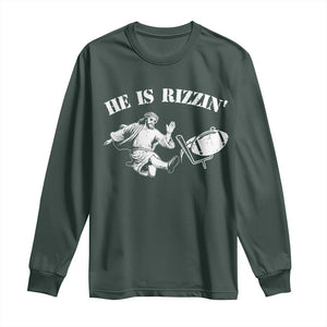 Funny Jesus American Football He Is Rizzin' Meme Long Sleeve Shirt TS11 Dark Forest Green Print Your Wear