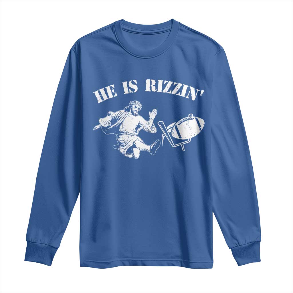 Funny Jesus American Football He Is Rizzin' Meme Long Sleeve Shirt TS11 Royal Blue Print Your Wear