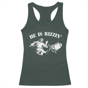 Funny Jesus American Football He Is Rizzin' Meme Racerback Tank Top TS11 Dark Forest Green Print Your Wear