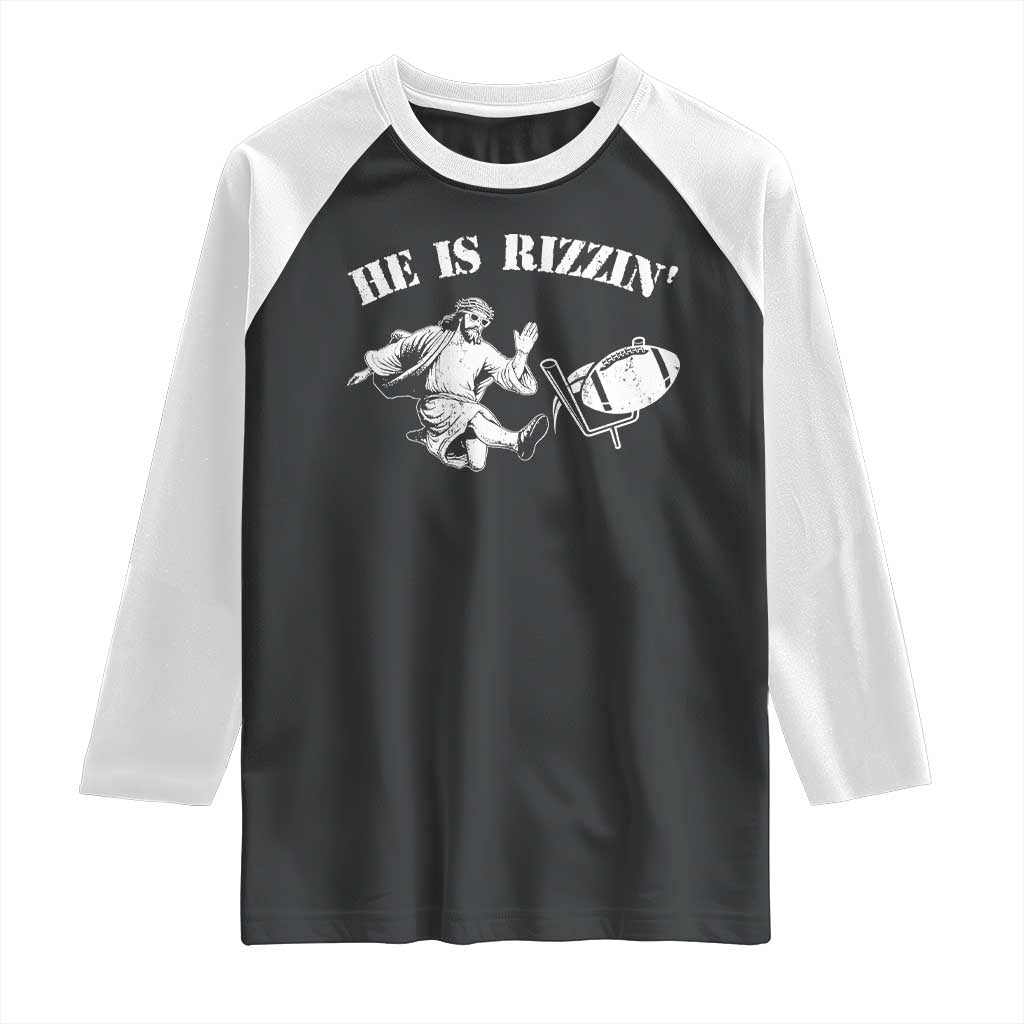 Funny Jesus American Football He Is Rizzin' Meme Raglan Shirt TS11 Black White Print Your Wear