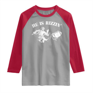 Funny Jesus American Football He Is Rizzin' Meme Raglan Shirt TS11 Sport Gray Red Print Your Wear