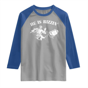 Funny Jesus American Football He Is Rizzin' Meme Raglan Shirt TS11 Sport Gray Royal Print Your Wear